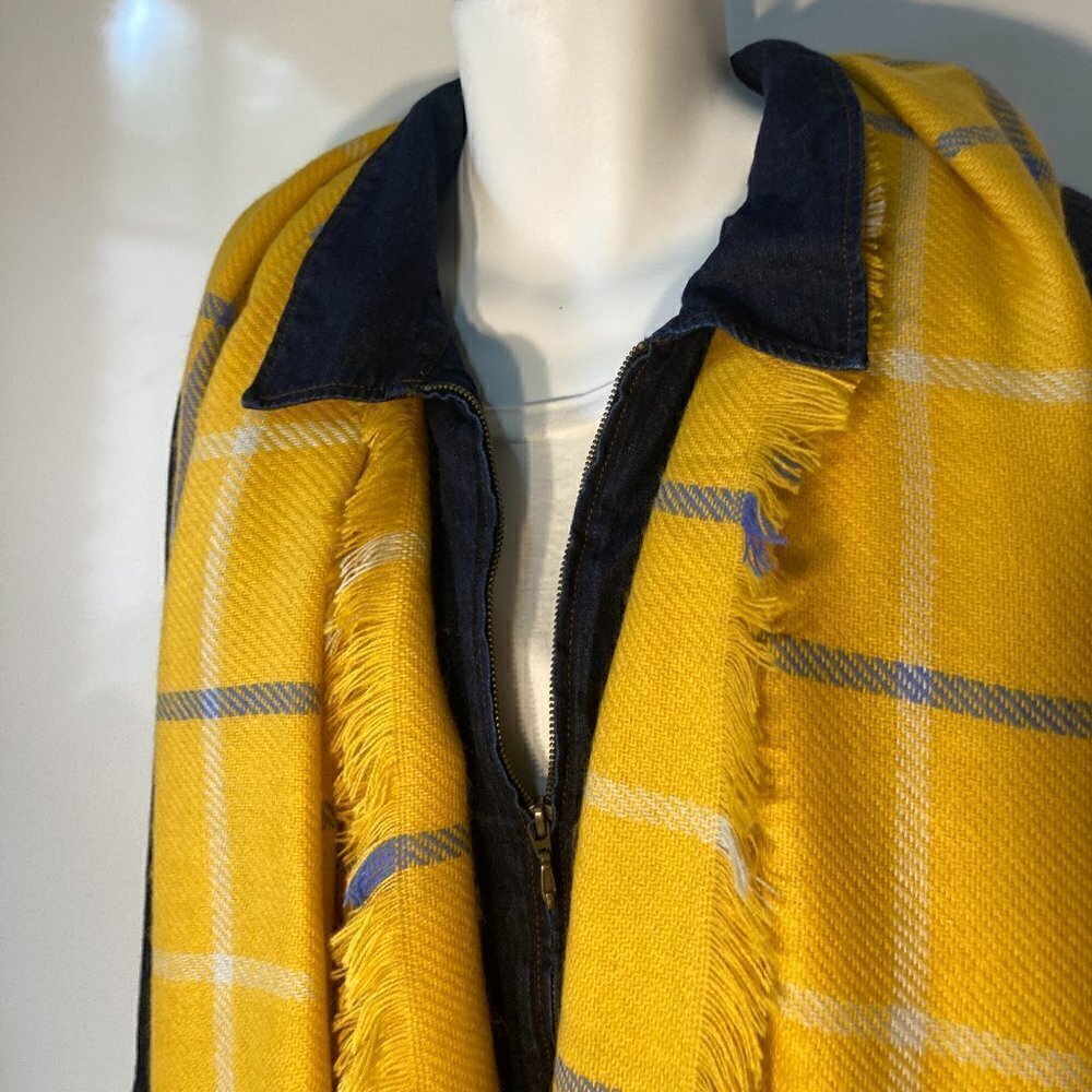 Accessory Depot Yellow & Blue color block plaid large oversized scarf/wrap